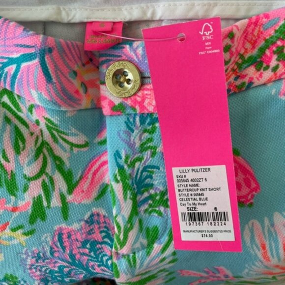 Lilly Pulitzer Cay To My Heart Print Celestial Blue Buttercup knit short,6,NWT - Picture 4 of 4